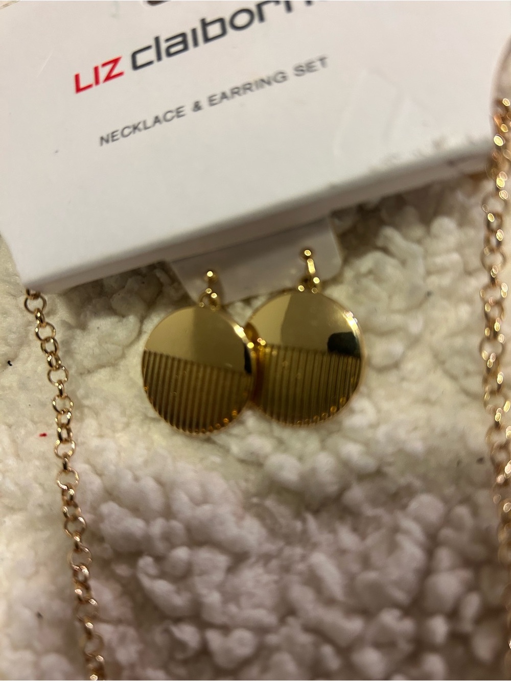 Liz Claiborne Polished Gold Ribbed Disk Earrings